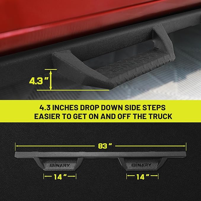 BINARY STAR Running Boards Compatible with 2007-2018 Chevy Silverado/GMC Sierra 1500 Crew Cab, 07-19 Silverado/Sierra 2500HD 3500HD. Drop Down Silverado Side Steps Step Bars Nerf Bars Carbon Steel.