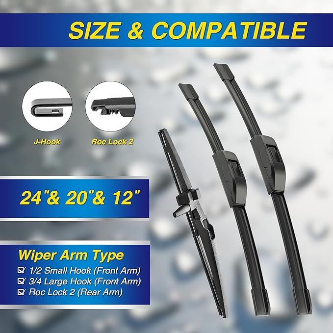 5 PLUS® Silicone Windshield Wipers Replacement for 2010-2024 Toyota 4Runner Wiper Blades(Set of 3),Automotive Replacement Windshield Wiper Blades For My Car-24"/20"/12"