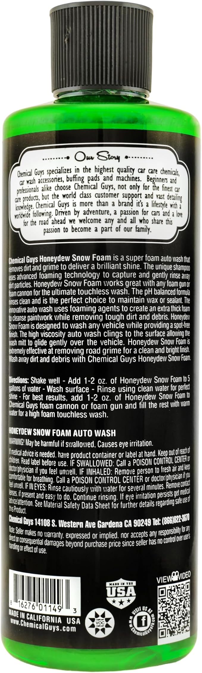 Chemical Guys CWS_110_16 Honeydew Snow Foam Car Wash Soap (Works with Foam Cannons, Foam Guns or Bucket Washes) Safe for Cars, Trucks, Motorcycles, RVs & More, 16 fl oz, Honeydew Scent