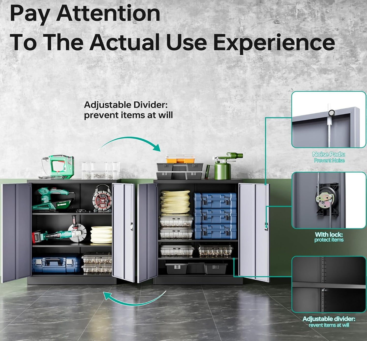 SISESOL Small Metal Cabinet with Shelves,36 inch Garage Storage Cabinet with Lock,Gray Metal Storage Cabinets with Locking Doors,Small Steel Lockable Cabinets for Home,Office,Shop,Garage