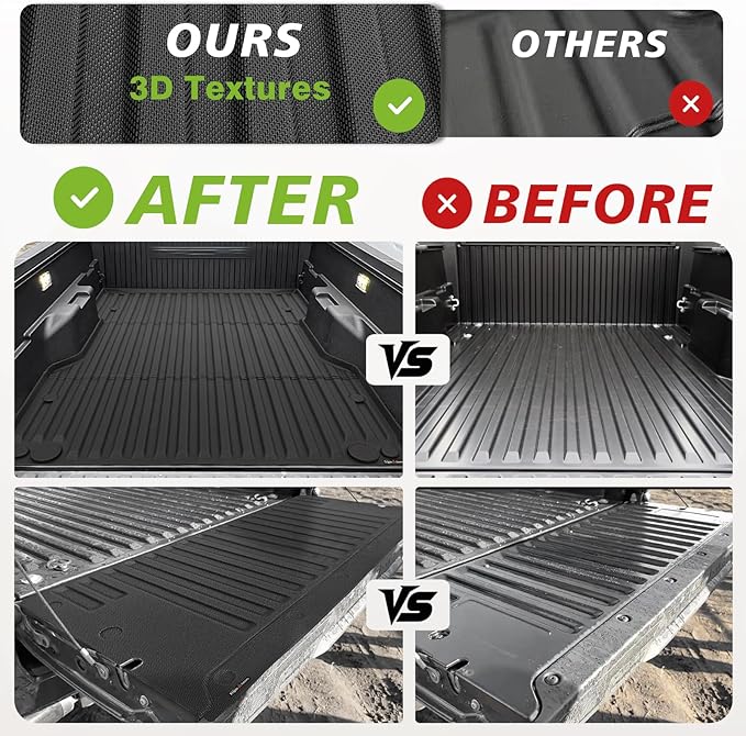 TripleAliners for Tacoma 2024 2025 | Truck Bed Mat & Tailgate Mat | All Weather Liners Compatible with 2024+ Toyota Tacoma Accessories Cargo Liner Protection (Fit 6FT Truck Bed), 2PCS