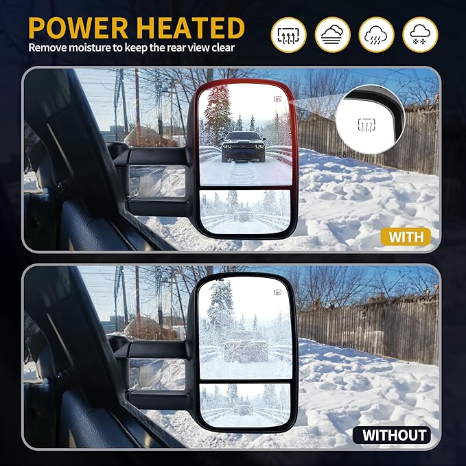 DWVO Towing Mirrors Compatible with 1999 2000 2001 2002 Chevy Silverado GMC Sierra 1500 2500 3500, 2000 Chevy Tahoe GMC Yukon Heated Folding Manual Power Telescoping Tow Mirrors Pair Set