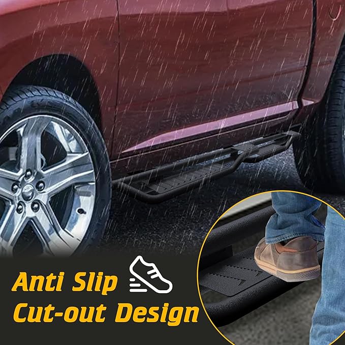 Running Boards Compatible with 09-18 Ram 1500/10-25 Ram 2500 3500 Crew Cab(Incl 19-24 Classic), 4 Stairs Design Step Bars Nerf Bars Heavy Duty Carbon Steel Rock Sliders