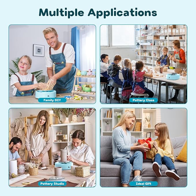 Alldeer Mini Pottery Wheel Machine - 6" Upgraded Clay Wheel for Beginners & Kids, 75W Motor, Adjustable Speed, Low Noise Ceramic Making Kit with 18PCS Sculpting Tools, Ideal for Home DIY