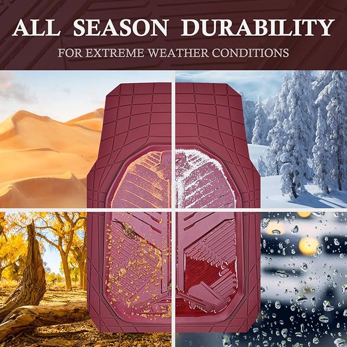 CAR PASS Heavy Duty Rubber Car Mats with Cargo Liner, Deep-Dish Car Floor Mats and Trunk Mat All Weather, Universal Trim-to-Fit for SUVs Trucks Sedans, Waterproof Anti-Slip, Trimmable V12 Burgundy