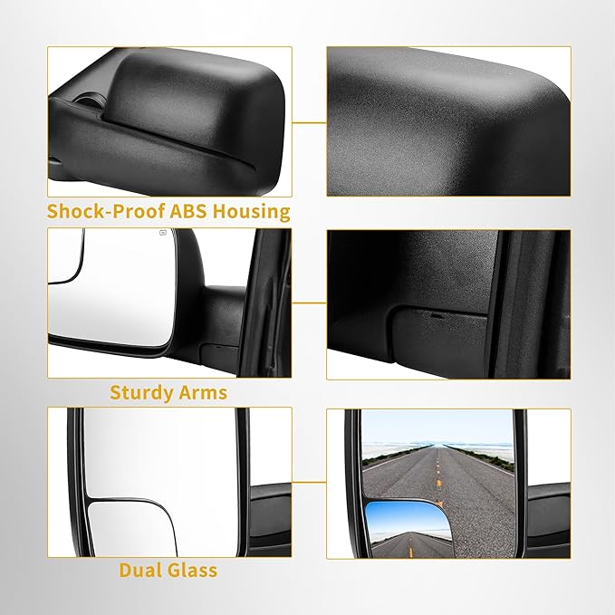 DWVO Side Towing Mirrors Compatible with 2002-2008 Dodge Ram 1500, 2003-2009 Dodge Ram 2500 3500 Pickup Truck, Power Heated Manual Folding Flip Up Pair Set