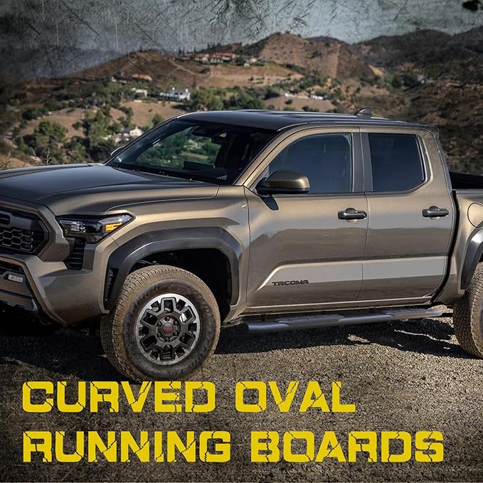 4.3 Inches Oval Tube Bar Running Boards Compatible with 2024-2026 Tacoma Double Cab with 4 Full-Size Doors. Tacoma Step Bars and Carbon Steel Side Steps Step Bars.
