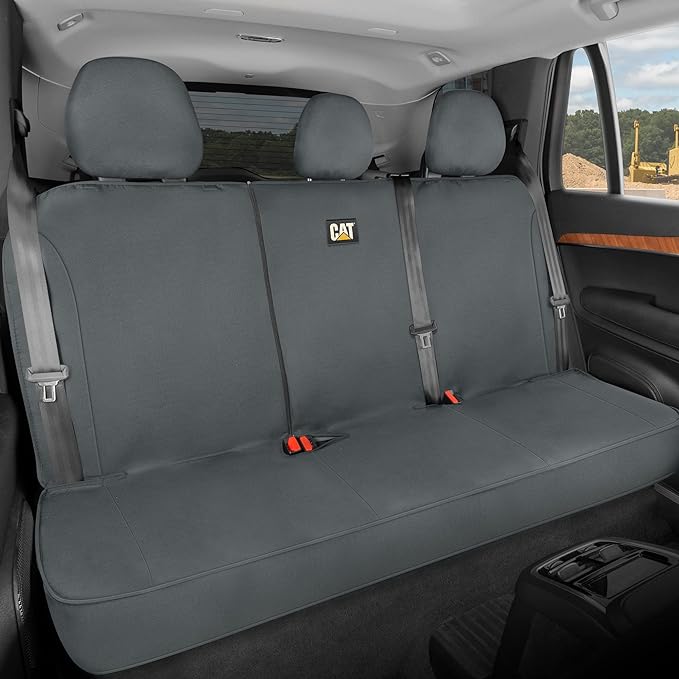 CAT Flexfit™ Gray Rear Seat Cover for Car, SUV, & Truck - Durable Canvas Material Back Car Seat Covers 60/40 Split Bench Protector - Back Seat Cover & Back Seat Protector Interior Accessories