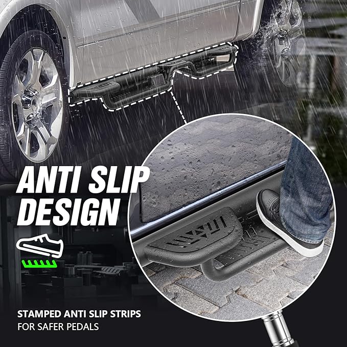 Three Raised Steps Crew Cab Running Boards Compatible for 2009-2014 Ford F150 F-150 SuperCrew Cab Super Duty Side Steps, Rail Nerf Bar Rock Sliders Two Stairs Design Side (4 Full Size Doors)