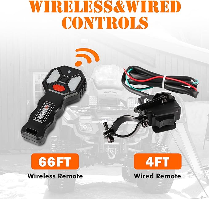 ZESUPER 3000 lb Electric Winch for ATV UTV Trailer Boat Synthetic Rope Winch 12V DC Off Road Towing Winches with Wireless Remote Mounting Bracket