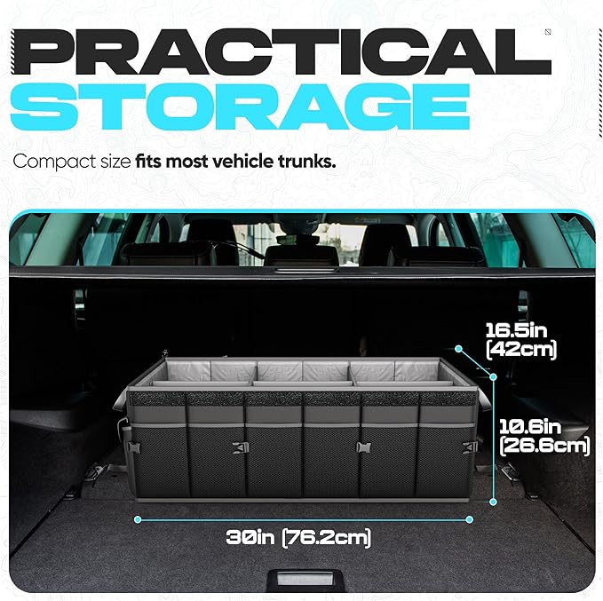 FORTEM Car Trunk Organizer, Collapsible Multi Compartment SUV Organizer, Foldable Storage for Car Accessories for Women Men, 600D Oxford, Non Slip Bottom, Securing Straps, Soft Cover (85L)