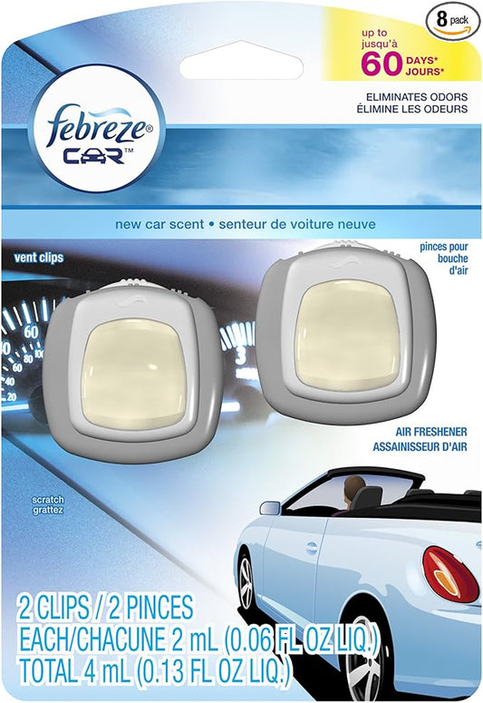 Febreze Air Freshener, Car Vent Clip Air Freshener, New Car Air Freshener, 2-Count (Pack of 8)