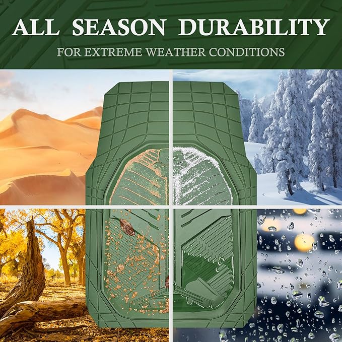 CAR PASS Heavy Duty Rubber Car Mats, Deepdish All Weather Floor Mats for Car Full Set, Universal Automotive Mats Trim to Fit for Sedans SUVs Trucks, Waterproof Anti-Slip Deep Tray 3 Pieces Olive Green