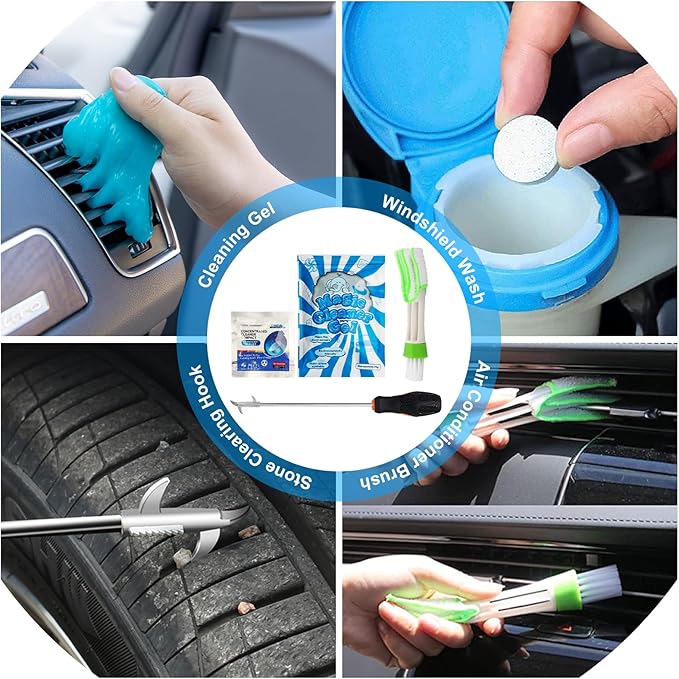 AUTODECO 30Pcs Car Detailing Brush Set, Car Detailing Kit, Auto Detailing Drill Brush Set, Car Detailing Brushes, Car Wash Cleaning Tools Kit for Interior, Exterior, Wheels, Blue