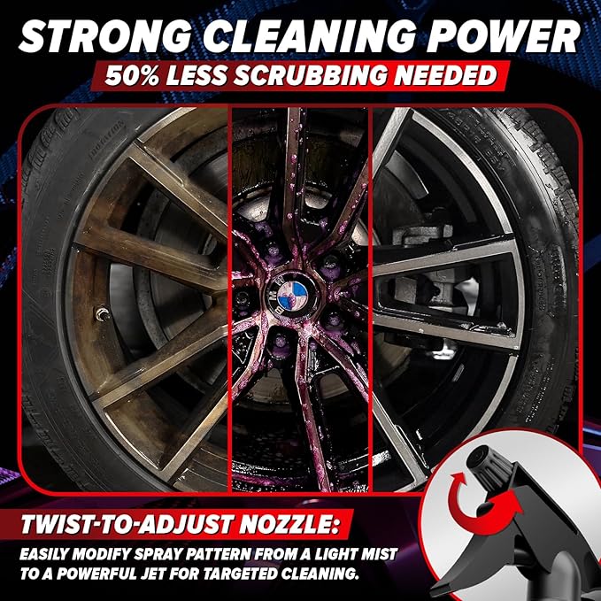 Carfidant Rim Reactor Wheel & Rim Cleaner Spray – Removes Brake Dust & Grime - Thick Gel, Dilutable - pH Neutral, Non-Acidic Tire Cleaner - Safe for Chrome, Black, Painted & Alloy Wheels - 16 fl oz