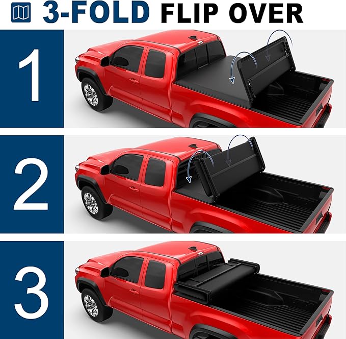 MOSTPLUS 5 FT Tri Fold Soft Truck Bed Tonneau Cover Compatible for 2005 2006 2007 2008 2009 2010 2011 2012 2013 2014 2015 Toyota Tacoma On Top Fleetside Cargo Bed