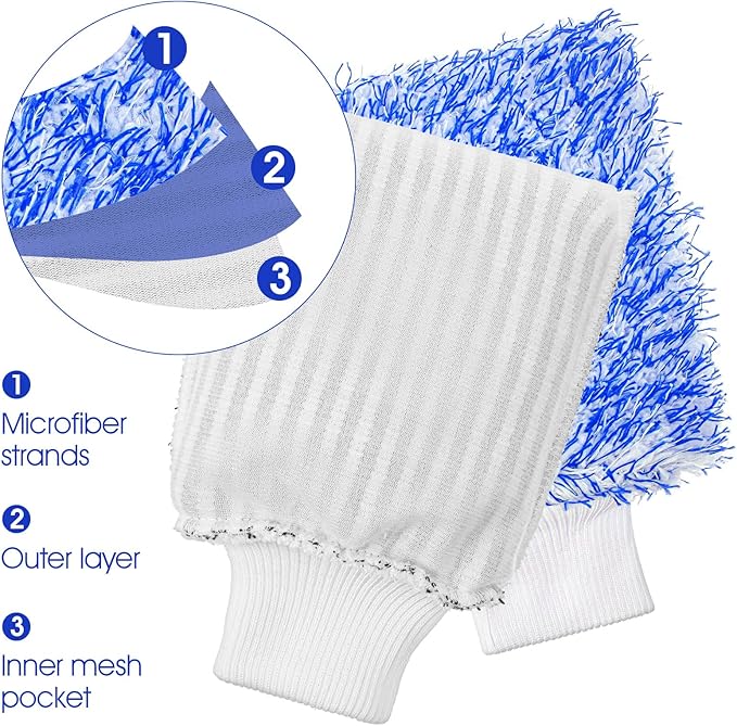6 Pcs Microfiber Car Wash Mitt, Sponge Glove Wrapped in Soft, Plush Fiber Cloth Material, Safe Washing with Any Soap, Bucket, Other Cleaning Supplies