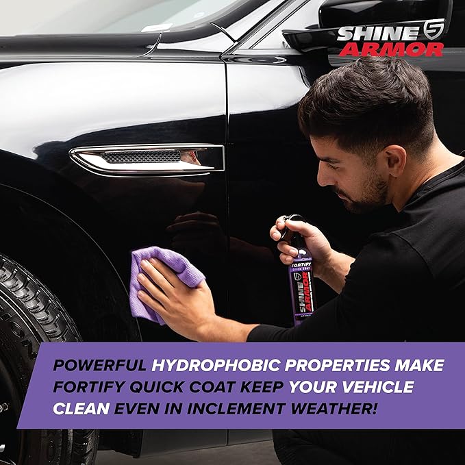 SHINE ARMOR Fortify Quick Coat – 3-in-1 Ceramic Coating Spray (8oz) | Waterless Wash, Shine & Protection | Streak-Free, Hydrophobic Car Wax for Paint & Trim