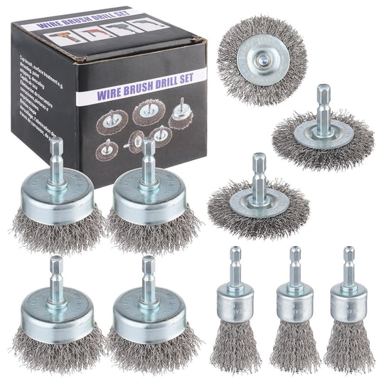Rocaris 10-Pack Carbon Steel Wire Wheel, Cup, Pen Brush Set with 1/4-Inch Hex Shank for Rust Removal, Corrosion and Scrubbing Surfaces