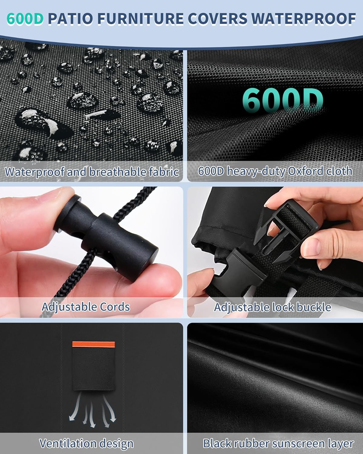 Round Patio Furniture Cover, 110 Inch Diameter Waterproof 600D Heavy Duty Table and Chair Set Protection Black