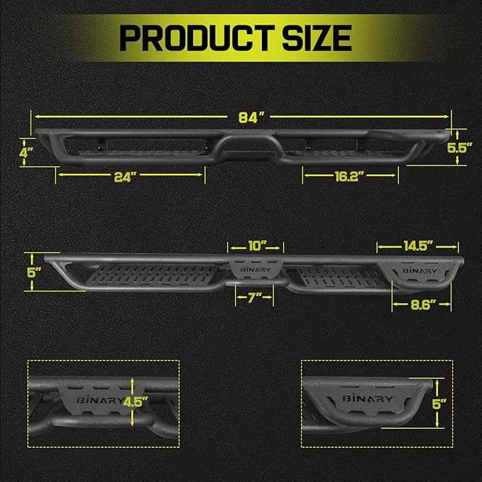 BINARY STAR Running Boards Compatible with Vehicle 2009-2018 Dodge Ram 1500 Crew Cab, 2010-2026 Ram 2500 3500(Incl. Classic). 6 Inch Side Steps, Bed Access Step Made with Carbon Steel.