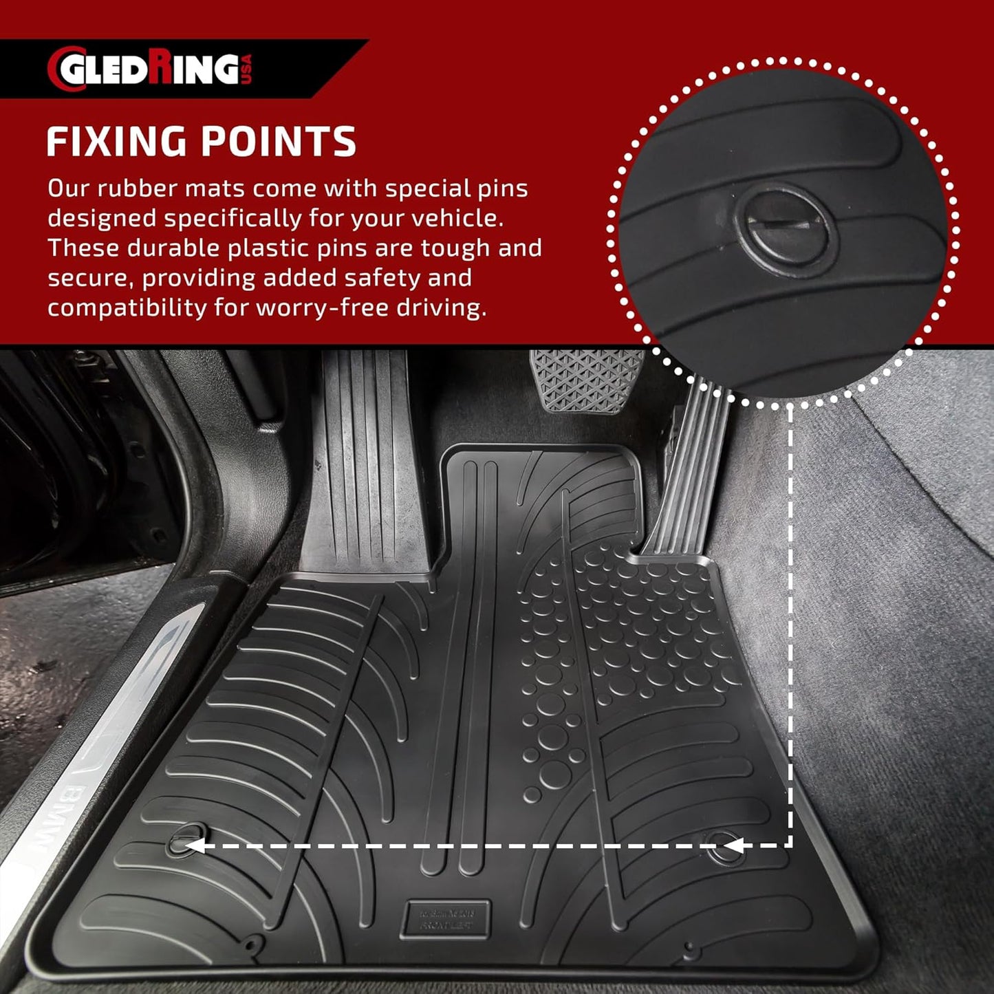 Gledring USA Custom Fit Rubber Mats Combo Pack Intended for Mercedes GLC Class (X253) 2016-2021, No Trimming Required, Tailored Custom Fit, All-Weather, Protects from Rain, Mud, & Snow