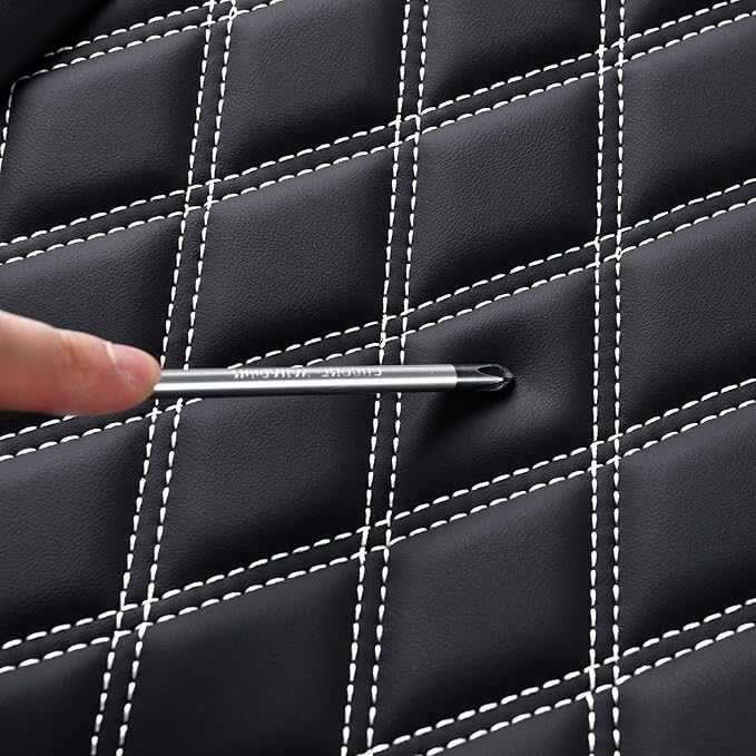 Huidasource Rear Bench Car Seat Covers, Waterproof Leather Back Seat Cushion Cover, Back Seat Cover Armrest Compatible Universal Fit for Most Cars Sedan SUV Pickup Truck (Back Row/Black&White)