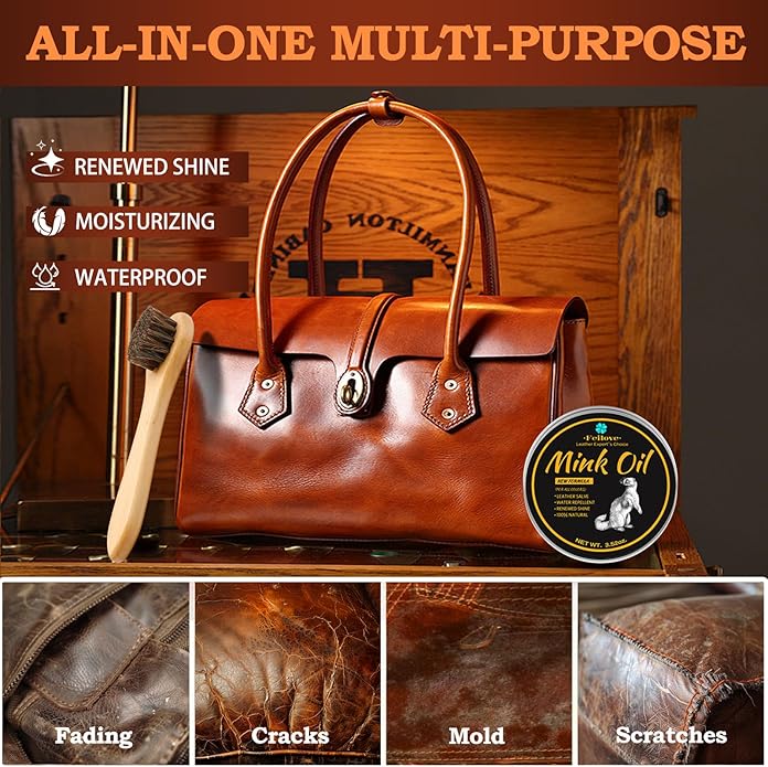 4-in-1 Mink Oil Leather Conditioner and Cleaner 3.52 oz - Premium Waterproof Formula for Boots and Shoes
