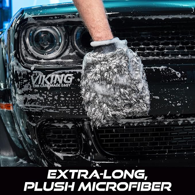 VIKING Car Wash Mitt, Premium Microfiber for Car Cleaning, Black and White, 10 inch x 8 inch, 2 Pack