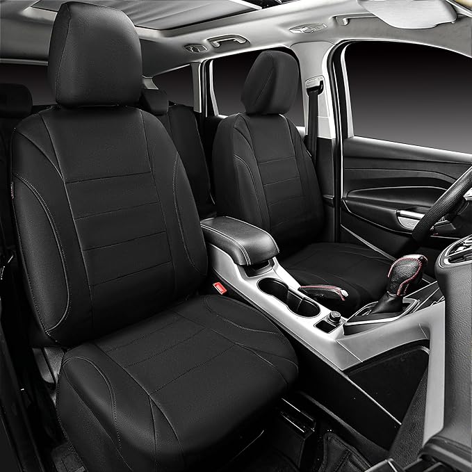 CAR PASS Neoprene Waterproof Seat Covers, Universal Fit Black Full Sets, Protective Interior Covers for Auto SUV, Vans, Sedans, Trucks