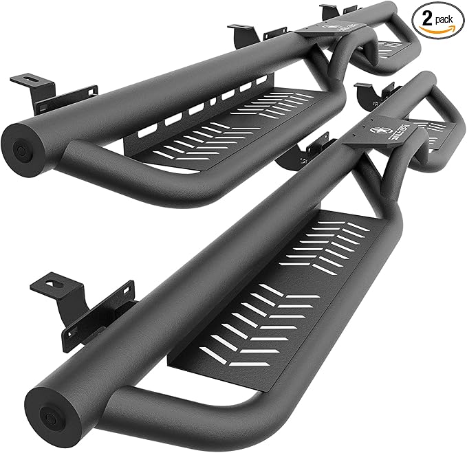 Running Boards Compatible with 2007-2018 Jeep Wrangler JK JKU Unlimited 4 Doors, Two Stairs Design Side Steps Heavy-Duty Steel Nerf Bars Bolt-on Step Plates Rock Sliders Rail, Black