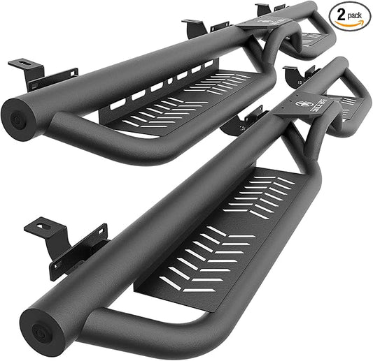 Running Boards Compatible with 2007-2018 Jeep Wrangler JK JKU Unlimited 4 Doors, Two Stairs Design Side Steps Heavy-Duty Steel Nerf Bars Bolt-on Step Plates Rock Sliders Rail, Black