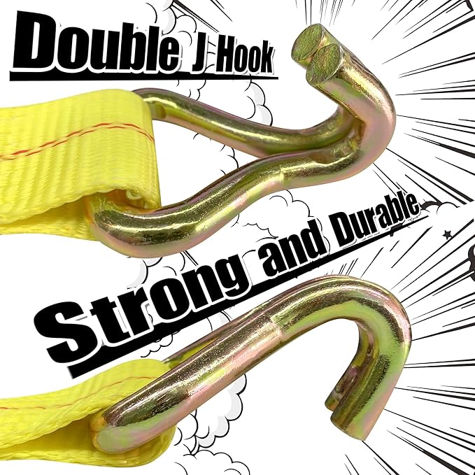 KJE Ratchet Straps Heavy Duty(4 Pack), 2" x 15' Ratchet Strap 10,000 Lbs Max Break Strength, Tie Down Ratcheting with J-Hook, Cargo Straps for Truck, Trailer, Moving Appliances