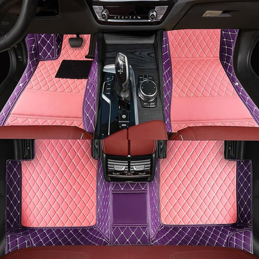 Custom car Floor mats Suitable for 99% car Truck SUV,car mats All Weather Personalized,Full Coverage Luxury Car Mats, Anti-Slip Leather Floor mats. (Purple and Pink)
