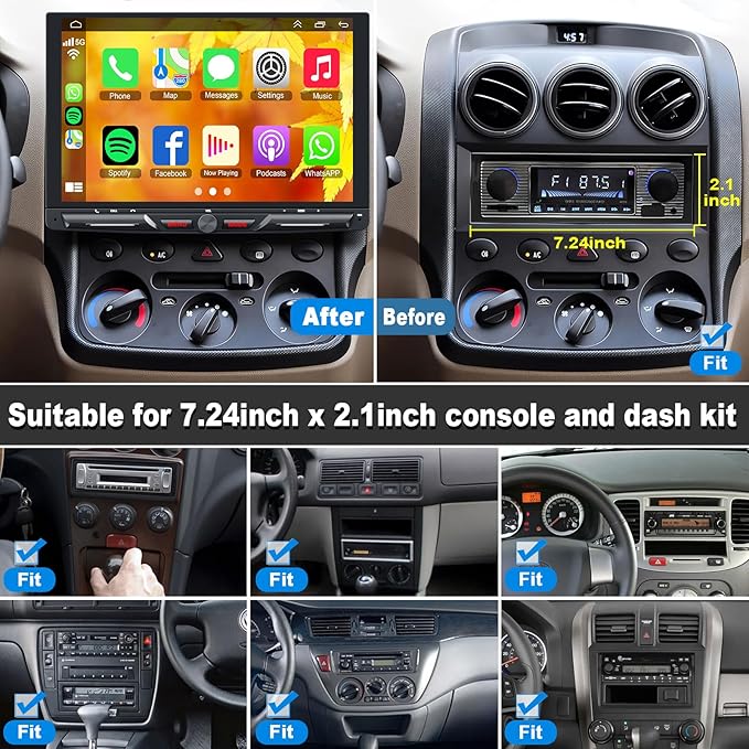 Wireless 10.1" Single Din Car Stereo CarPlay Radio, Carplay Android Auto Touch Screen, Bluetooth 5.3, Car Audio Receiver, 240W Subwoofer, Backup Camera, FM/AM SWC