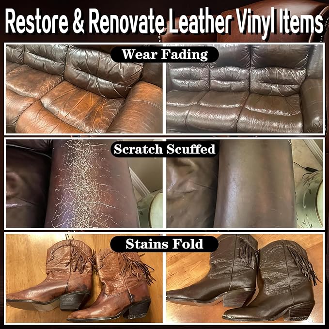 Leather Recoloring Balm Dark Brown Leather Dye Vinyl Paint Car Interior Seat Furniture Couch Recliner Chair Boots Jacket Shoes Bag Purse Belt Color Restorer Fade Stain Scratch Remover Repair Kit