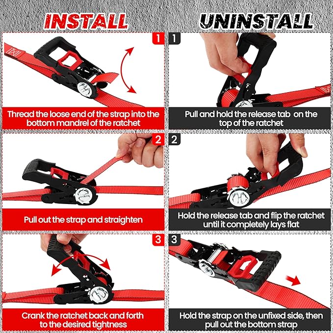 Ratchet Straps Heavy Duty (4 Pack) - 5,250 Break Strength Motorcycle Strap Tie Downs with 15ft Soft Loops -1.5in x 8ft Ratchet Tie Down Straps for Motorcycles, Truck, Cargo -Safety S Hook, Storage Bag