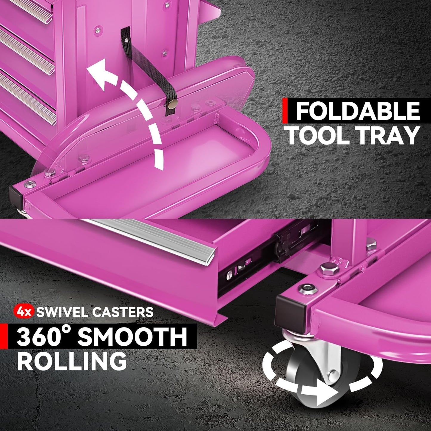 Auto Dynasty 3-Drawer Mechanic Rolling Seat, 350 LBS Capacity Roller Garage Shop Seat with Storage Tool Tray for Workshop, Repair Shop, Warehouse, Purple