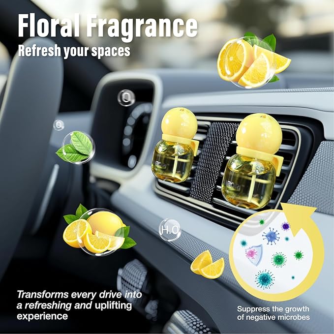 Car Air Freshener Vent Clip, Car Fresheners Long Lasting Scent (13ml x 2 Pack), Up to 180 Days, Air Freshener Deodorizer Odor Eliminator for Auto - Lemon Perfume