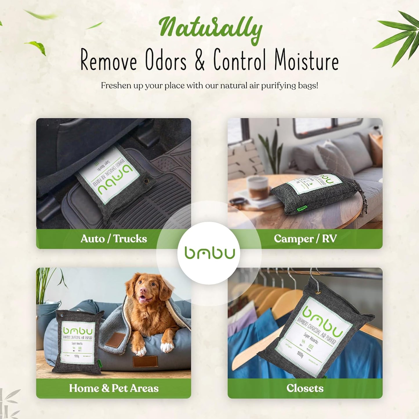 1000g Large Bamboo Charcoal Air Purifier Bag - Car Deodorizer Freshener - Remove Odor and Control Moisture in Your RV, Camper, SUV, Truck, Closet, Mobile Home, Storage - Non fragrant 1kg