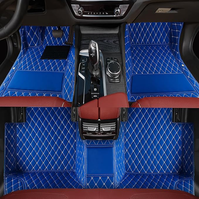 Custom car Floor mats Suitable for 99% car Truck SUV,car mats All Weather Personalized,Full Coverage Luxury Car Mats, Anti-Slip Leather Floor mats. (Blue)