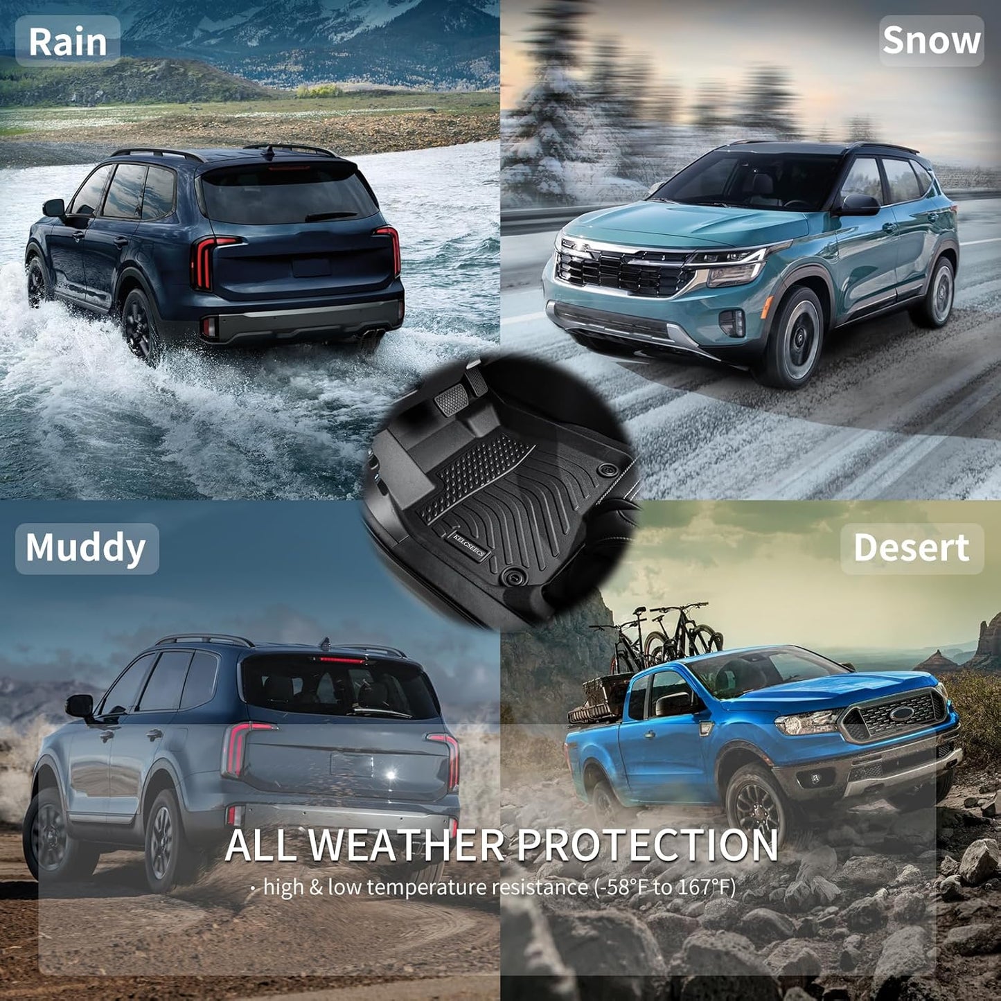 KELCSEECS Floor Mats & Cargo Liner Custom for 2024 2025 2026 Kia Seltos(Cargo Liner Only Fit The Upper Layer),All Weather Protection Anti-Slip TPE Floor Liners Full Set Kia Seltos Accessories Black