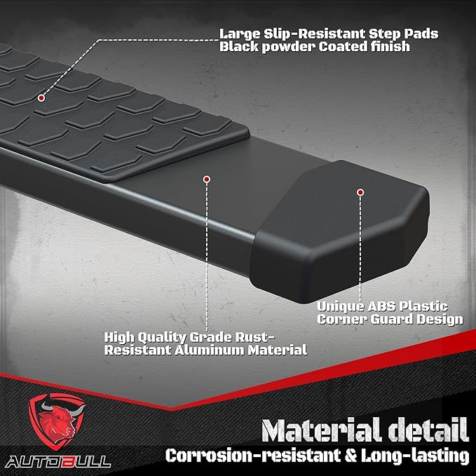 6 Inches Running Boards Side Steps Compatible with 2019-2025 Dodge Ram 1500 New Body Style Crew Cab 4 Full Size Doors, Black Textured Aluminum Nerf Bars