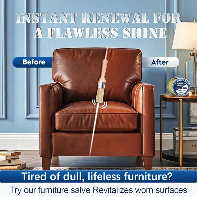 LANBEIDE Furniture Salve with Brush for Leather Wood, Polisher and Conditioner for Leather Couch and Furniture-Repair Salve 8OZ with Brush and Towel