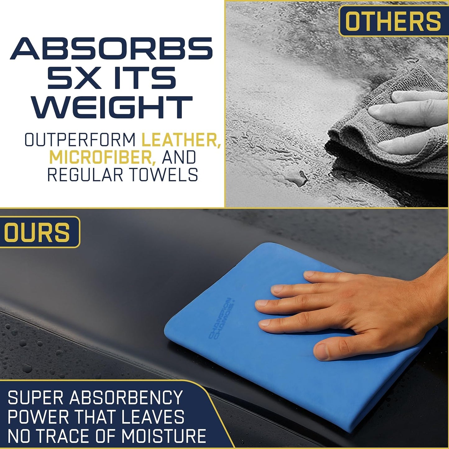 Premium Large Shammy Towel for Car - 2pk Pack (26"x17") - Super Absorbent, Soft, Streak-Free, Scratch-Free Cloth for Cars, Boats, Home - Long Lasting Chamois Towel + Hanging Storage Tubes (Blue)