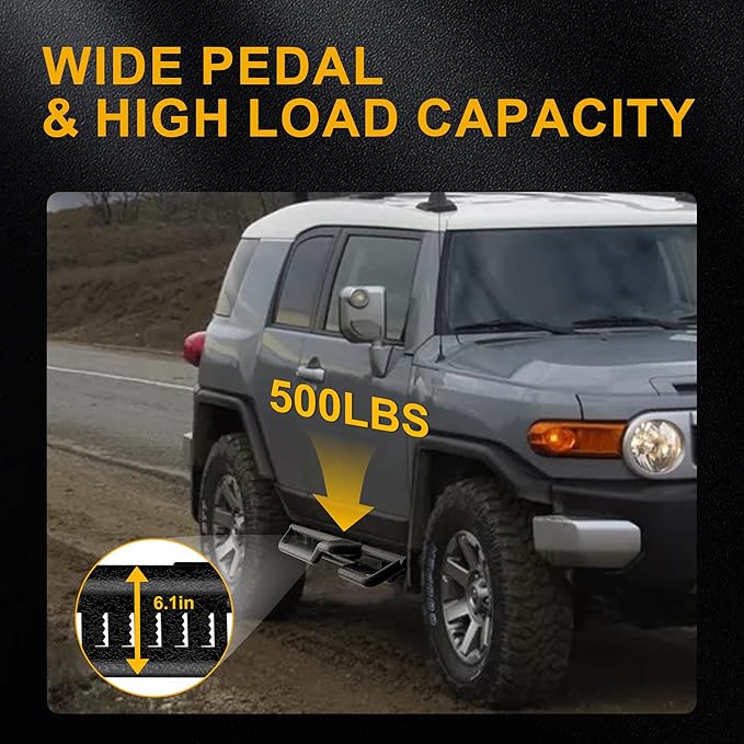 Running Boards Side Steps Compatible with Toyota FJ Cruiser 2007-2014 6.1 Inches Wide, 2 Stairs Design Side Rails Step Nerf Bars Fit for FJ Cruiser, Heavy Duty Slip Proof, Textured Black