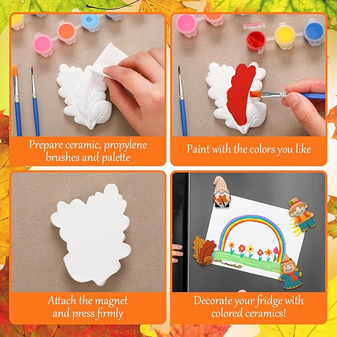 Simgoing 24 Sets Fall Ceramic Painting Kit for Adults Thanksgiving Unpainted Paint Your Own Figurines DIY Ready to Paint Ceramics Painting Crafts Arts and Crafts Set with Soft Magnetic Strips