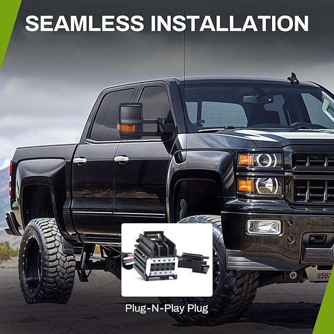 AUTOSAVER88 Towing Mirrors Compatible with 2007-2013 Chevy Silverado GMC Sierra 1500 2500HD 3500HD Extendable Power Heated Amber LED Turn Signal Manual Telescoping Folding Black Housing