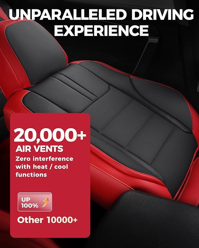 FREESOO Red Black Front Car Seat Covers - Faux Nappa Leather Seat Covers for Cars, with Carbon Fiber Texture Seatbelt Pads, Interior Protectors Universal Fit for Most Vehicles Sedans SUV Trucks Camry