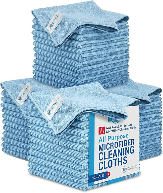 Microfiber Cleaning Wholesale Cloths (48 Pack) | Size 12" x 12"| All Purpose Microfiber Towels - Clean, Dust, Polish, Scrub, Absorbent (Blue)